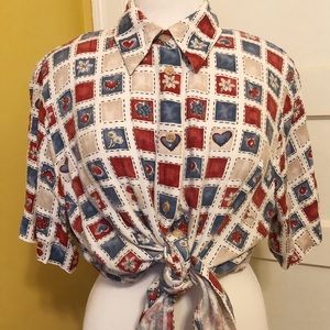 Alfred Dunner Vintage Short Sleeve Button Up